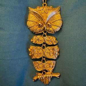 Vintage bronze owl necklace mid century